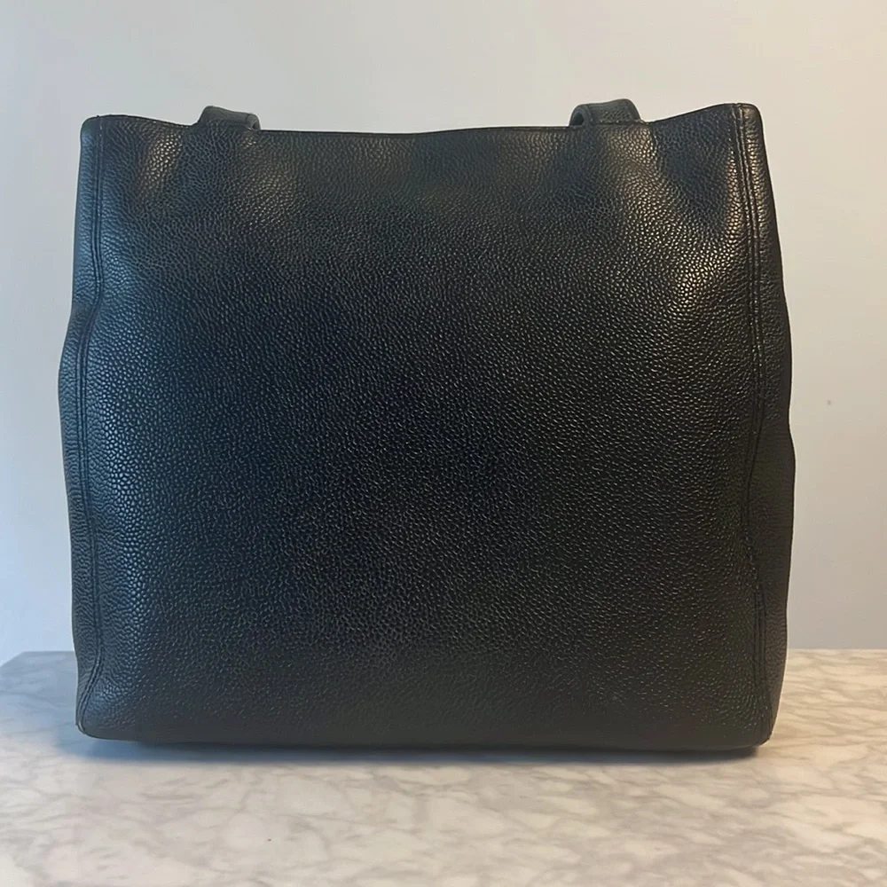 CHANEL Coco Mark Black Caviar Leather Tote Shoulder Bag